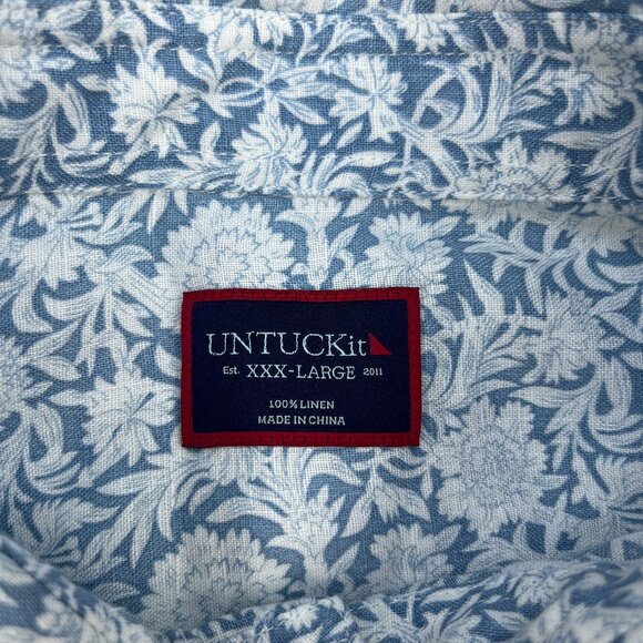 UNTUCKit Shirt Mens 3XL 100% Linen Blue Floral Short Sleeve Button-Up Tropic - Picture 3 of 9